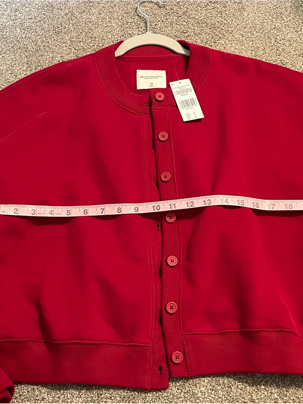 Abercrombie & Fitch Sunday Shrunken Crew Cardigan Sweater Red Sweatshirt - Picture 9 of 9